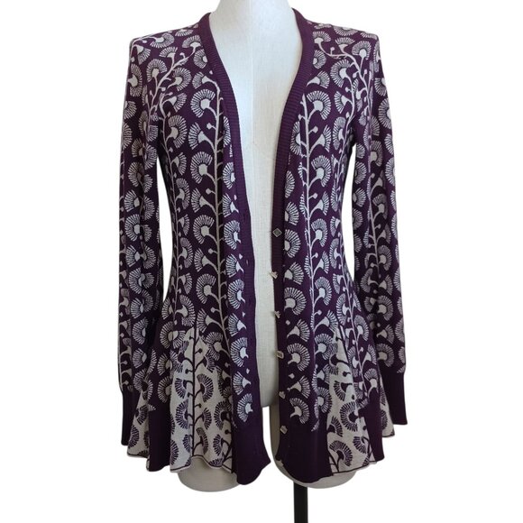 Anthropologie Sweater HWR Climbing Marigold Wool Blend Cardigan Purple Maroon M - Picture 1 of 15